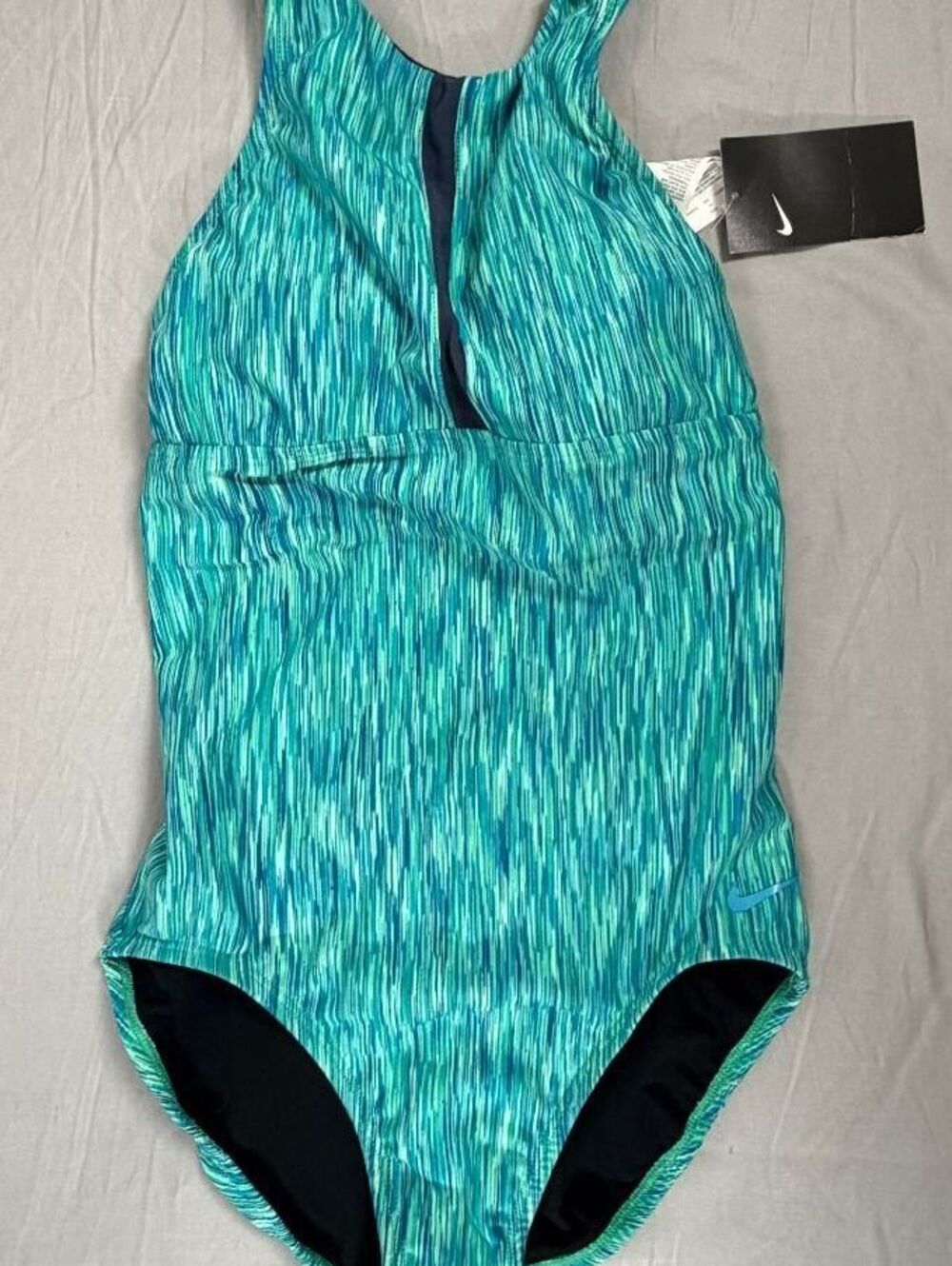 NWT Nike Women's Racerback One-Piece Swimsuit Blue Green Zip Front Sz M